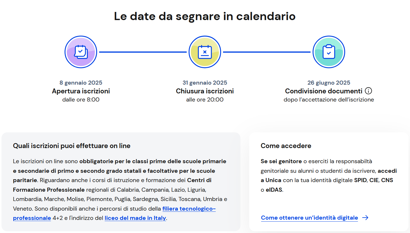 calendario iscrizioni